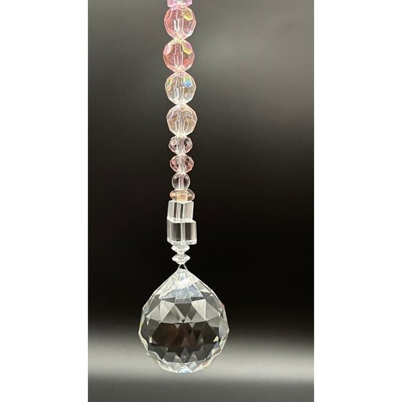 Beaded Suncatcher Ombre Hot Pink To Clear Crystal Prism Hanging Patio Decor Yard - Picture 4 of 10